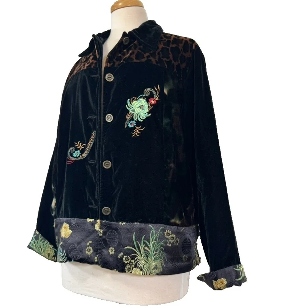 VTG White Stag Jacket Women S Velvet Velour Embroidered Cheetah‎ Animal - Picture 3 of 10
